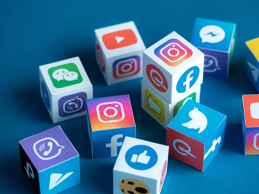 social media icons on tiny cubes