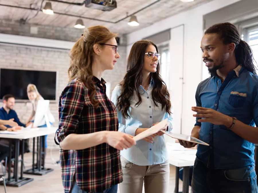 diverse call centers team in discussion