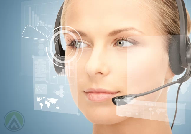 female-call-center-agent-looking-at-virtual-map-interface