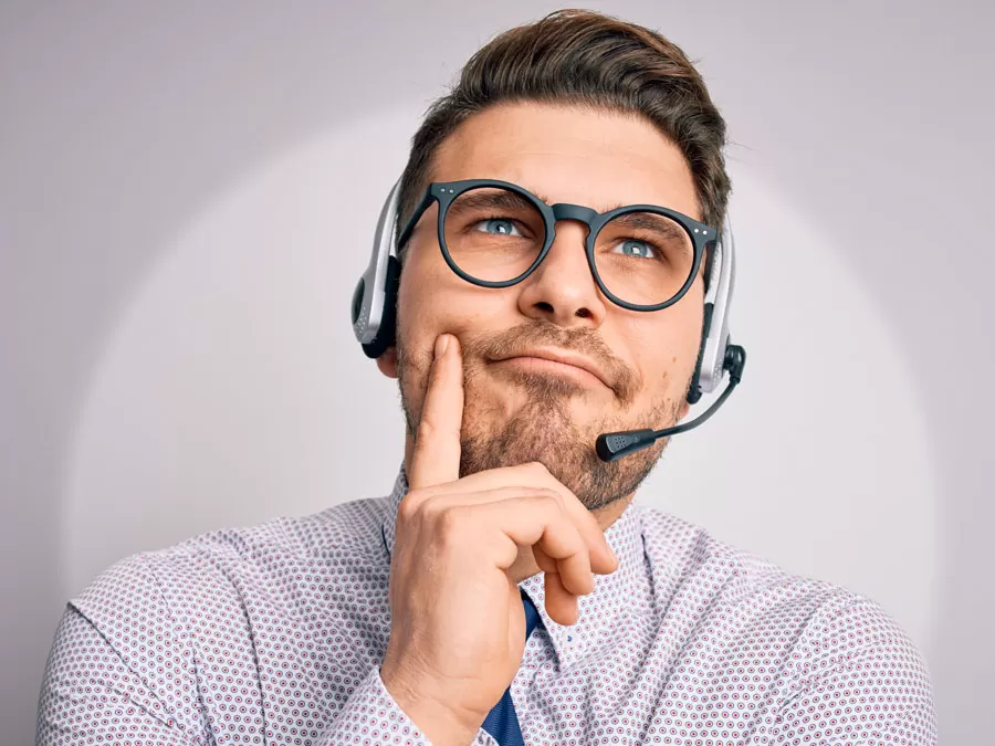 call center agent thinking deeply