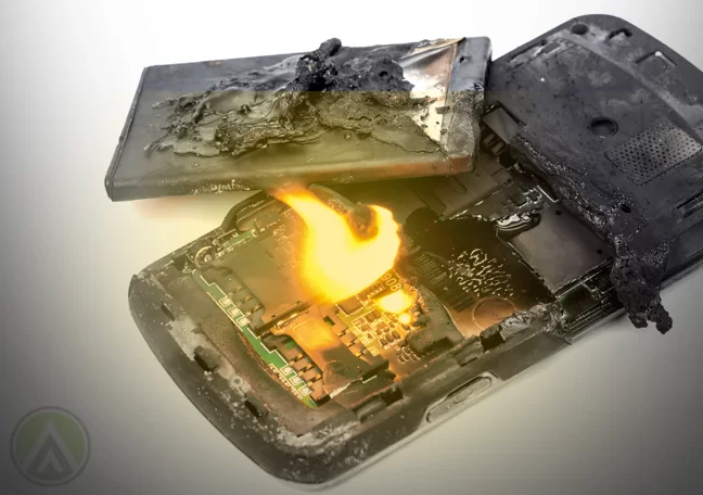 burning smartphone battery