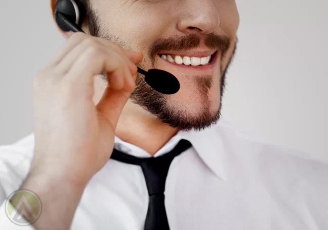 close up mouth bearded call center agent