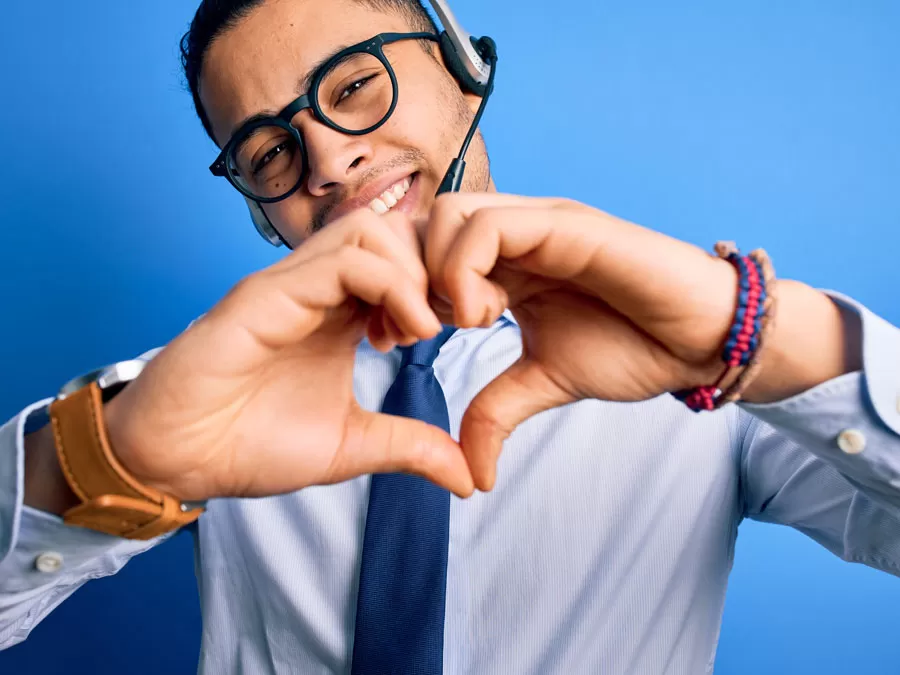 passionate call center cx rep heart gesture depict empathy compassion