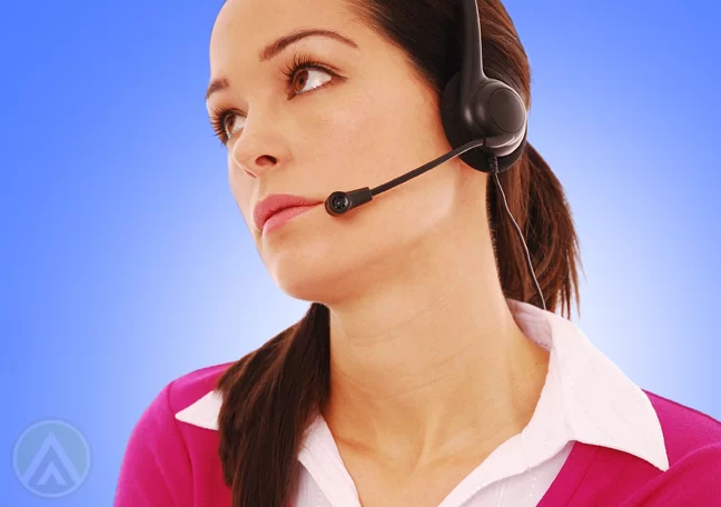 sarcastic call center agent looking away