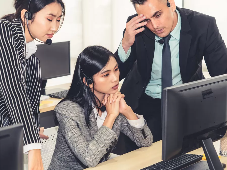 customer service team helping call center at work