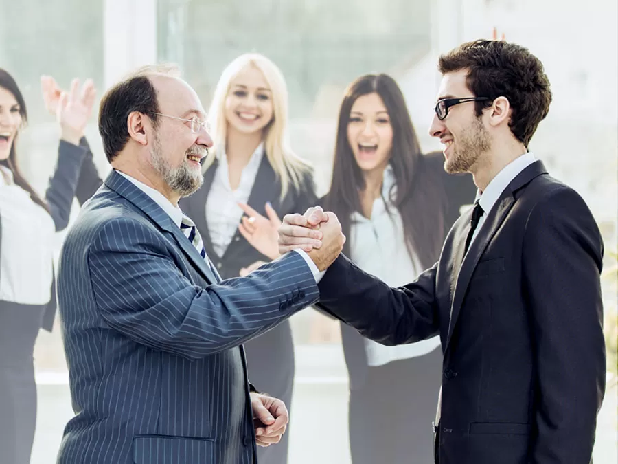 diverse office employees cheering on teamwork