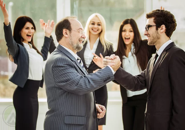 diverse office employees cheering on teamwork