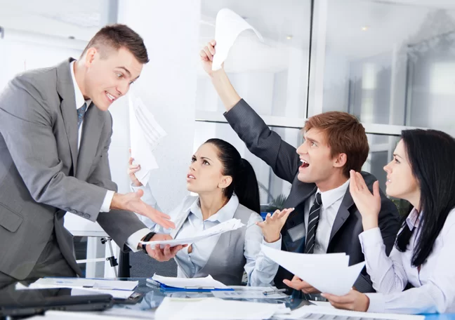 employees protesting in front of call center team leader