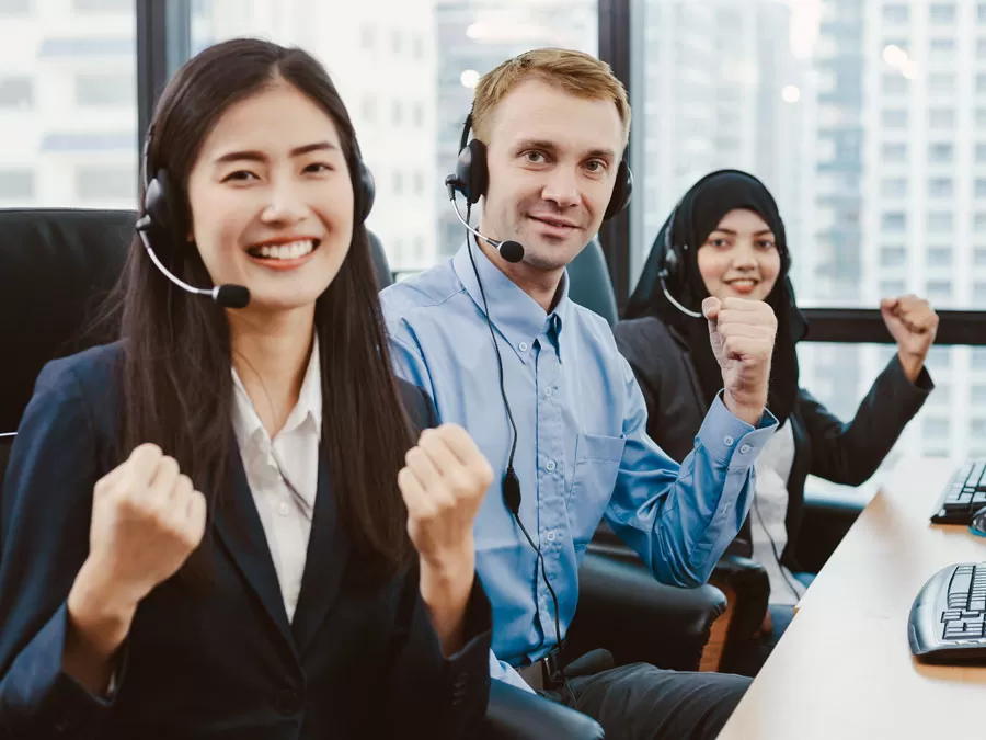 determined motivated diverse customer center team in call center