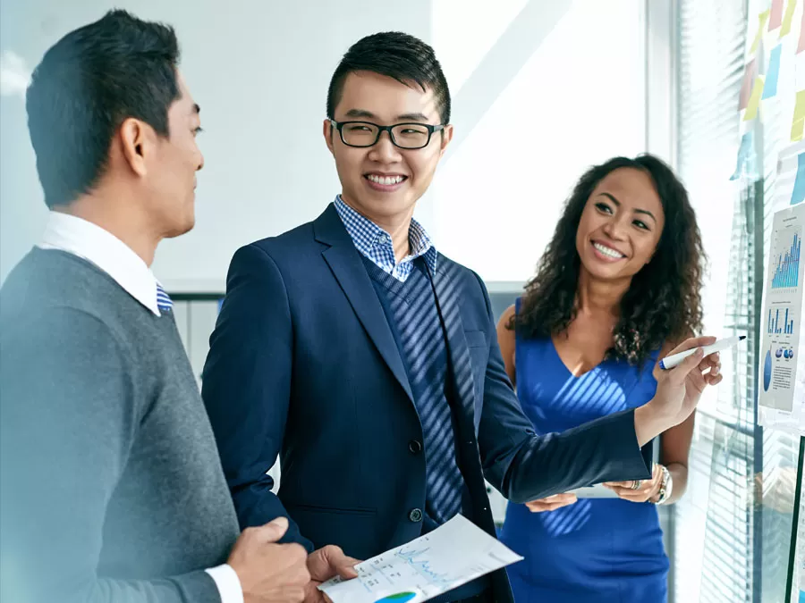 Philippine call center team leader pitching business strategies with customer service executives