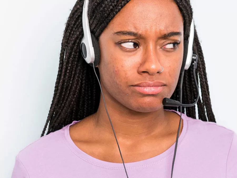 customer service agent stressed worried looking away