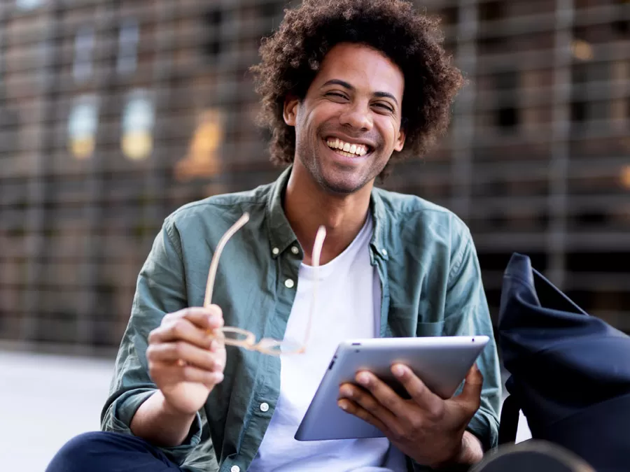 user generated content being read by young man consumer